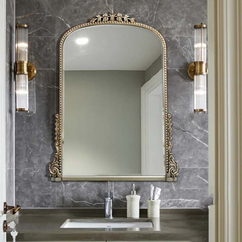 

Vanity Vintage Golden Antique Bathroom Mirror Large Wall Bedroom Aesthetic Bathroom Mirror Irregular Espelho Home Decor SY50BM