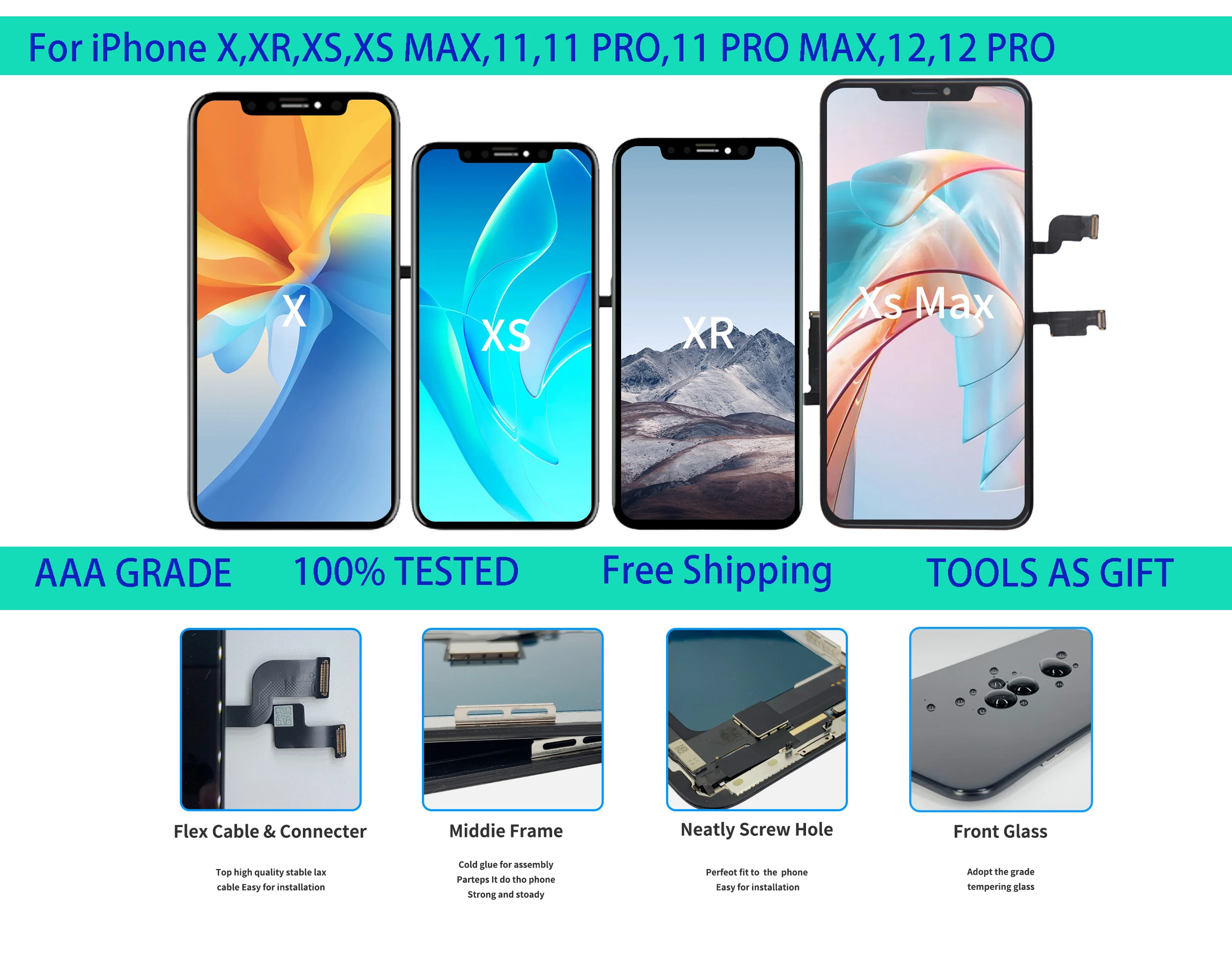 

10 шт./партия, ЖК-дисплей для Iphone 6 7 8 X XS XSMAX XR 11 12