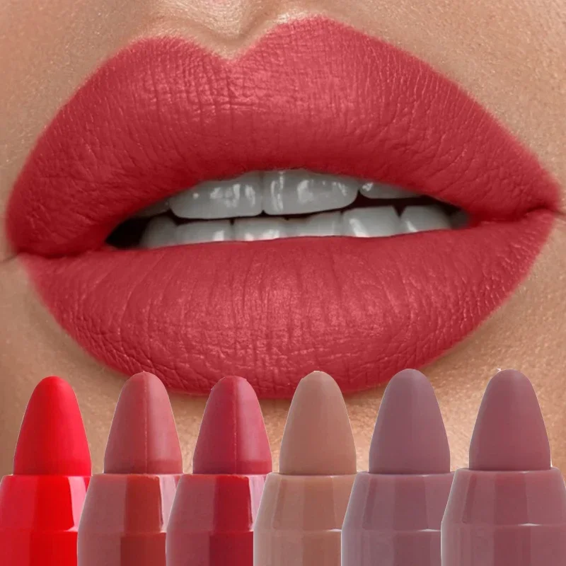 

3PCS Nude Matte Lipstick Pen Waterproof Lasting Easy To Wear Non-stick Cup Crayon Lipstick 12colors Sexy Lip Liner Pencil Makeup