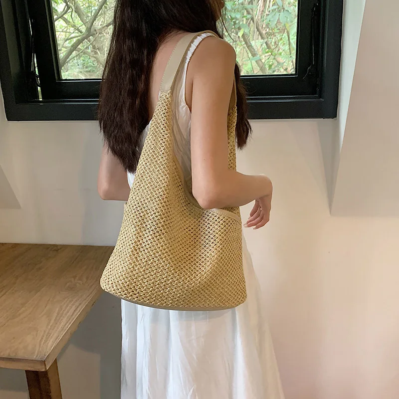 Женская плетеная сумка ручной работы пляжная сумка-мешок через плечо в стиле