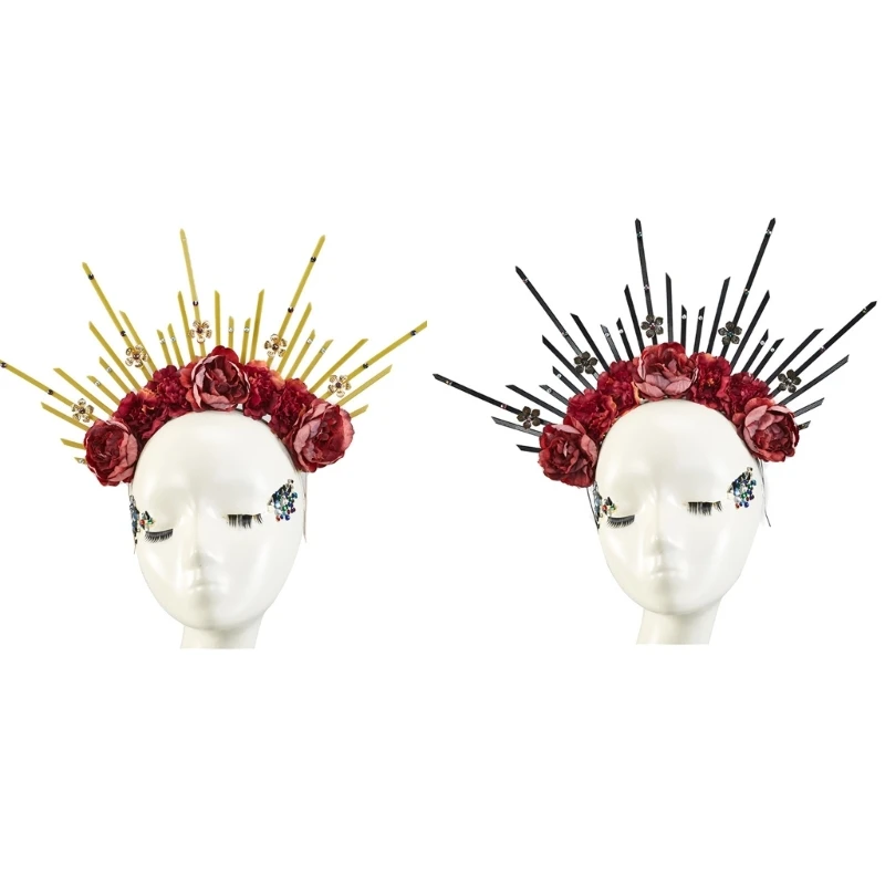 

Halos Crowns Goddess Tiaras Flower Headband Spiked Crown Tiaras for Women Gothics Cosplays Halloween Hair Accessories NEW
