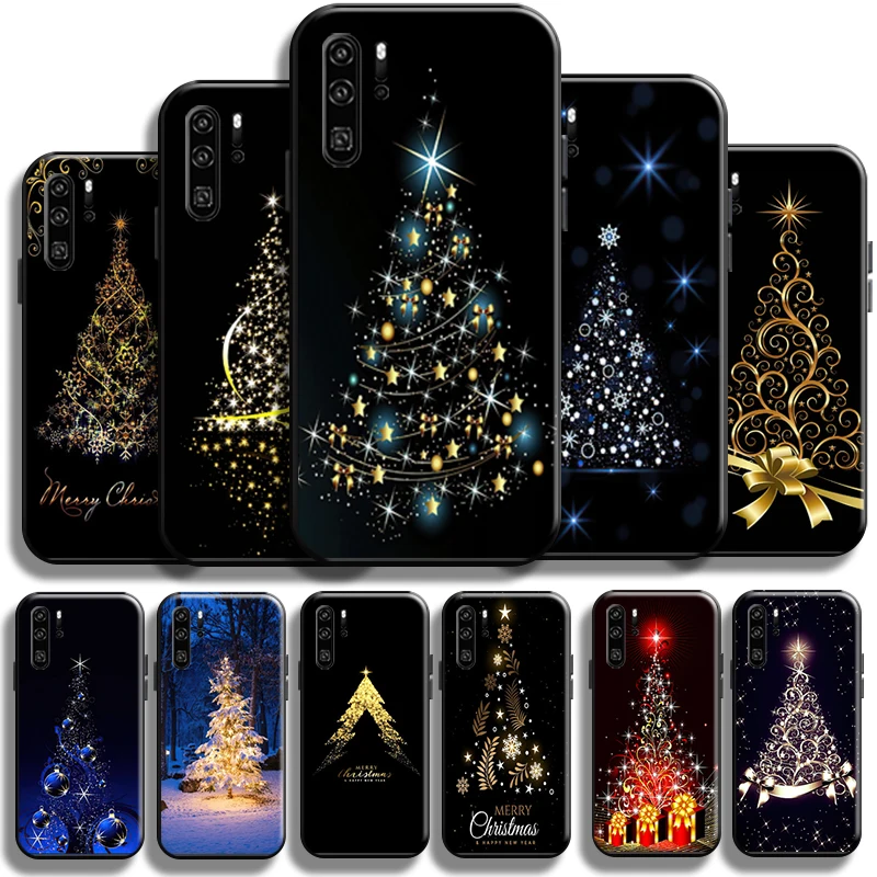 

Merry Christmas Tree Deer For Huawei P30 P30 Lite P30 Pro Phone Case Black Back TPU Funda Liquid Silicon Coque Cover Shell