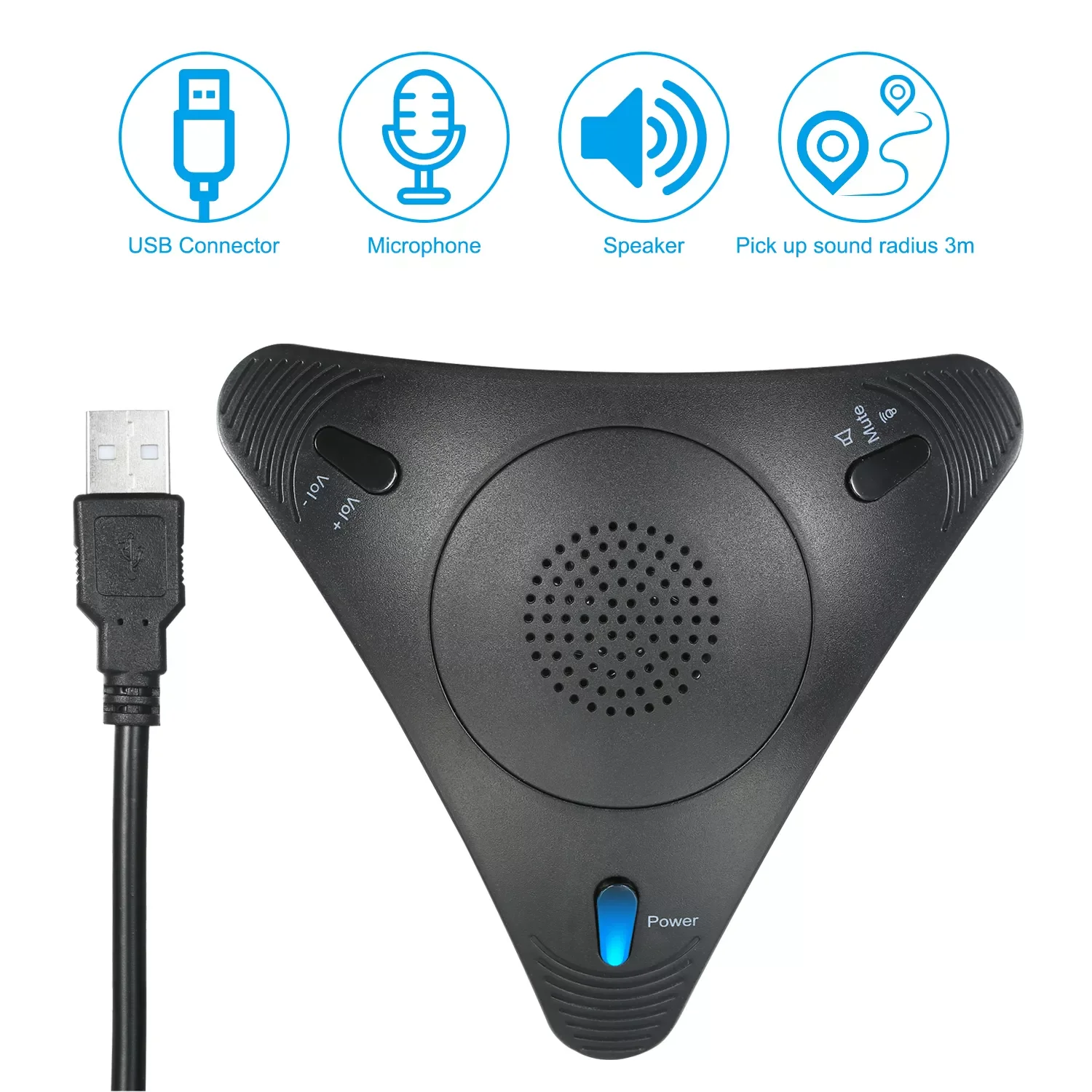 Enlarge USB Conference Computer Microphone VOIP Omnidirectional Desktop Wired Microphone Built-in Speaker Volume Control Mute Function