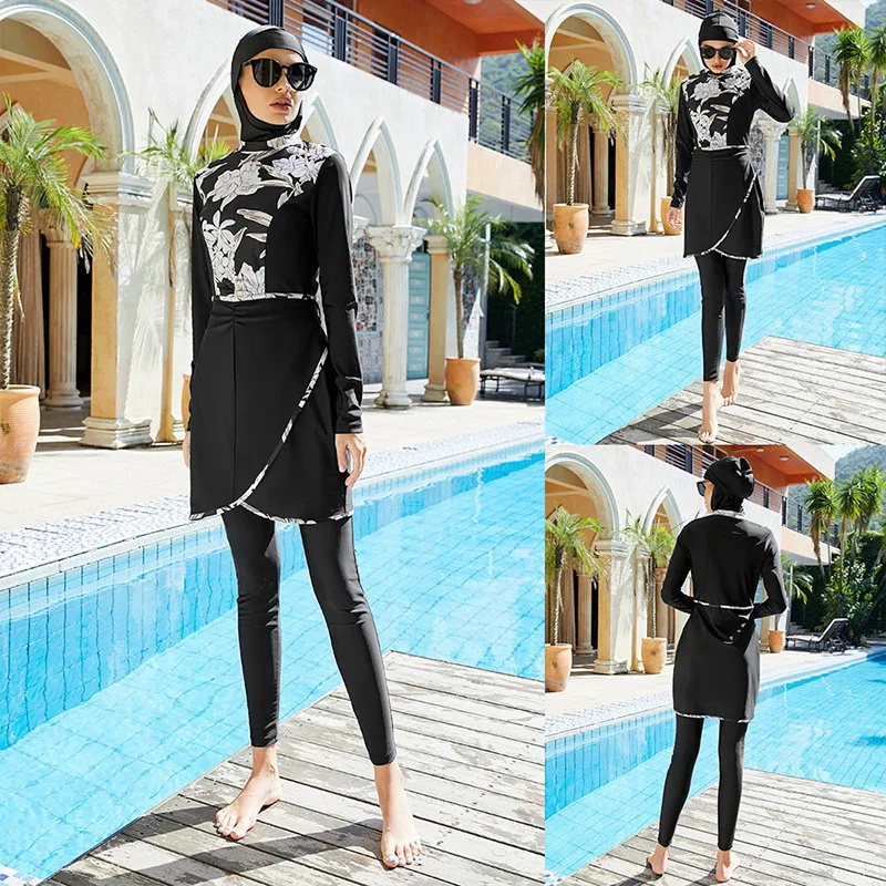 

Muslim Swimwears 2022 Print Swimming Suit for Women Long Sleeve Full Cover
