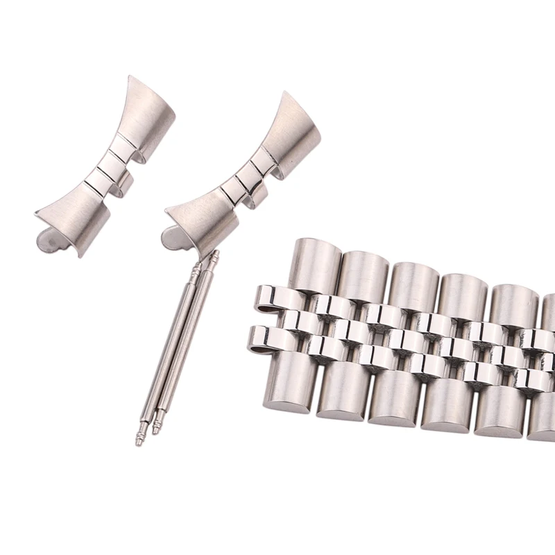 Stainless Steel Watch Band Bracelet Women Men 18mm 20mm 22mm Curved End Watchband Silver Solid Metal Strap Accessories