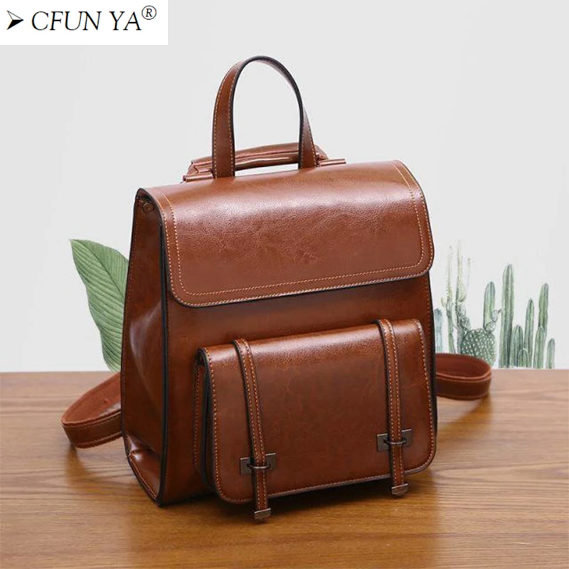 CFUN YA Luxury Genuine Leather Backpack For Women Student Bagpack Teen Girls Shoulder School Bag Messenger DayPack Rucksack