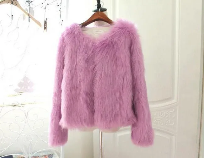 Autumn Winter Fashion Imitation Fox Fur Coat Pink Coat Women's Short Long-sleeved O-Neck Fur Coat Large Size 6XL Free Shipping