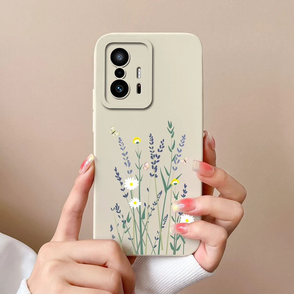 Фото Чехол с цветком для Xiaomi 11T Pro, мягкий жидкий силиконовый обновленный защитный чехол для объектива, задняя крышка для Mi 11 T 11TPro, бампер для девочек №3