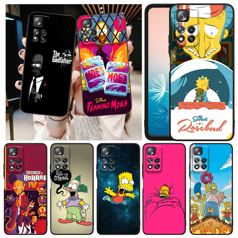 

Cartoon The Simpson Phone Case For Xiaomi Redmi Note 12 11E 11S 11 11T 10 10S 9 9T 9S 8T 8 Pro Plus 5G Black TPU Cover
