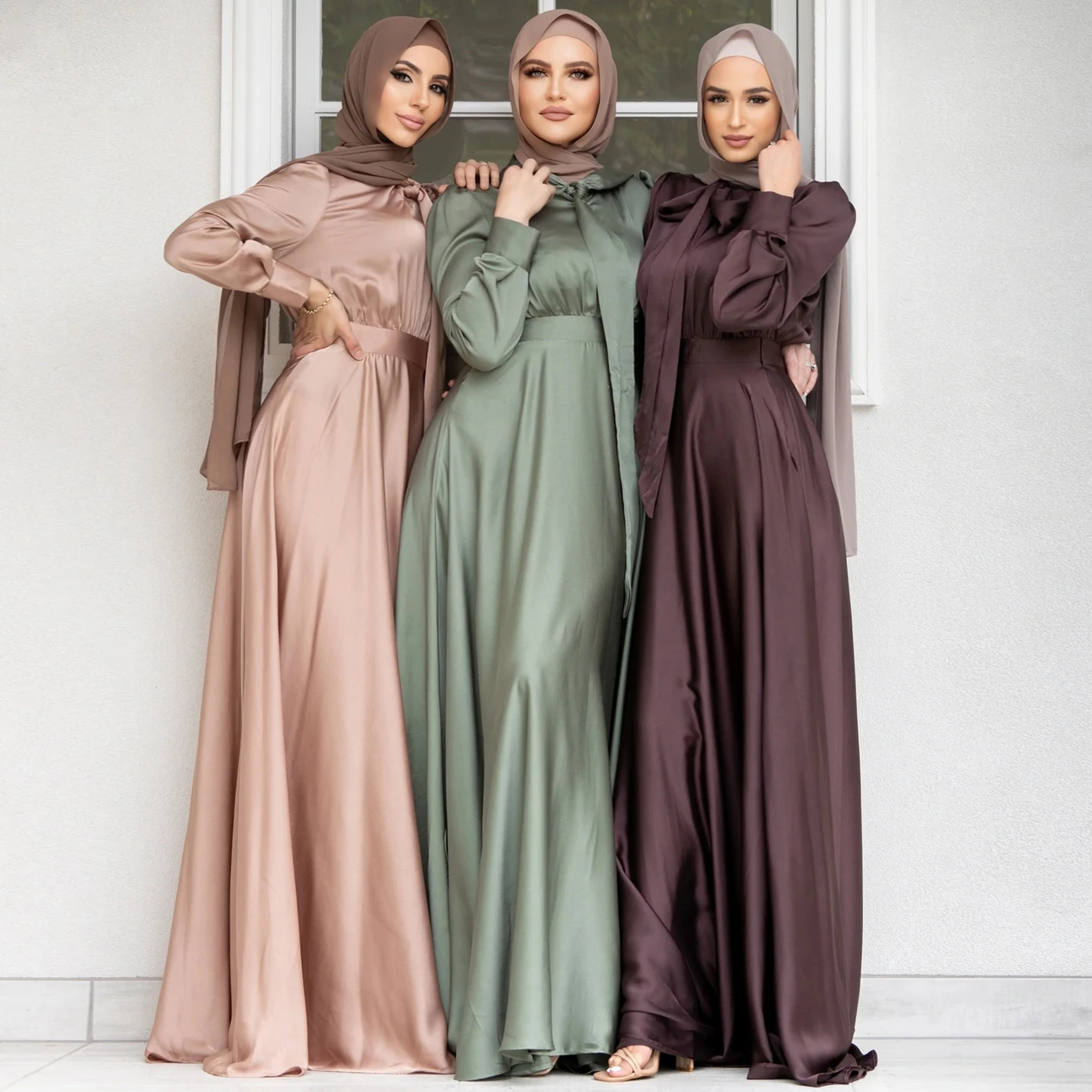 

Muslim Fashion Hijab Dress Satin Abaya Dubai Turkey African Maxi Dresses for Women Pakistani Islam Modest Clothes Kaftan Robe