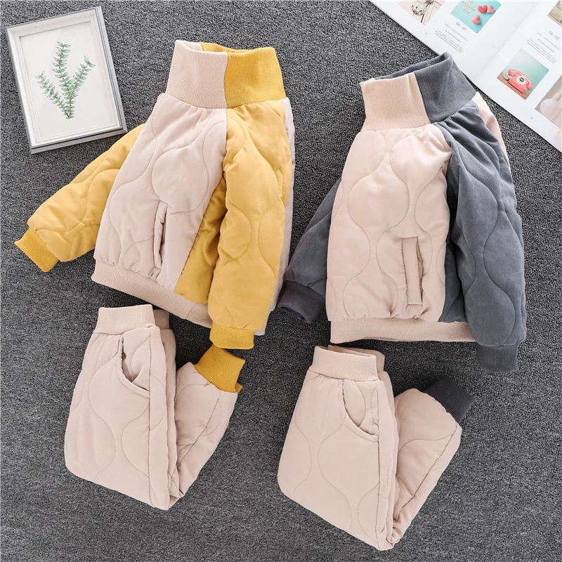 

Winter Boys' Cotton-Padded Suits Girls' Autumn And Winter Clothes Children's Plus Velvet Fashion Two-Piece Set 2-9 Years
