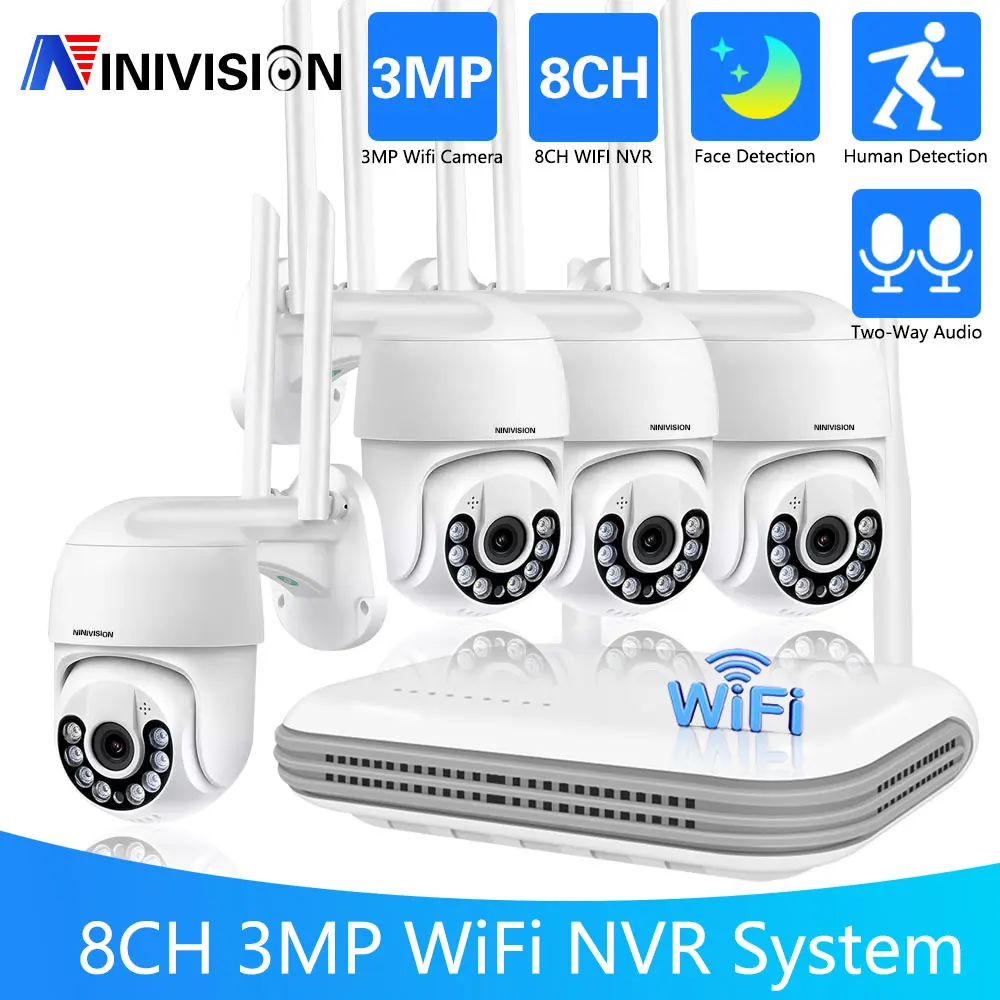 

H.265+ 3MP 5MP HD Wireless CCTV System Two Way Audio Waterproof PTZ WIFI IP Security Camera 8CH P2P NVR Video Surveillance Kit