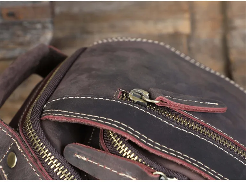 Retro fashion crazy horse leather men's small handbag daily weekend work party multi-pocket real cowhide shoulder messenger bag