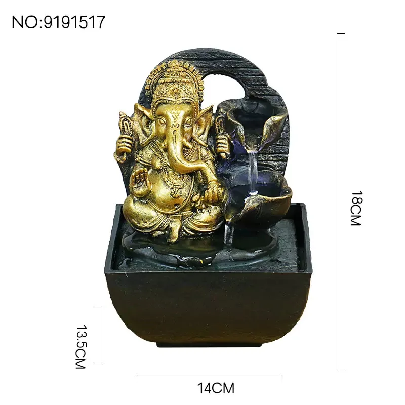 Lucky Fortune Слон Бог Ганеша Настольный фонтан-водопад Мирный струящийся водный звук
