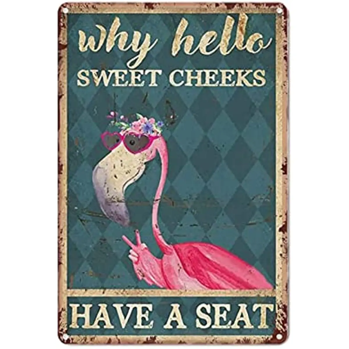 

Металлический жестяной винтажный знак «Hello Pink Flamingo Why Hello Sweet Cheeks» для дома, гостиной, сада