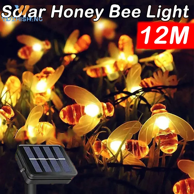 

New Solar Powered Cute Honey Bee Led String Fairy Light 20leds Outdoor Garden Patio Party Christmas Honeybee Fairy Decor Lamp