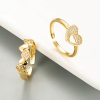 fashion gold color metal white zircon heart open ring punk vintage geometric adjustable ring for women party jewelry