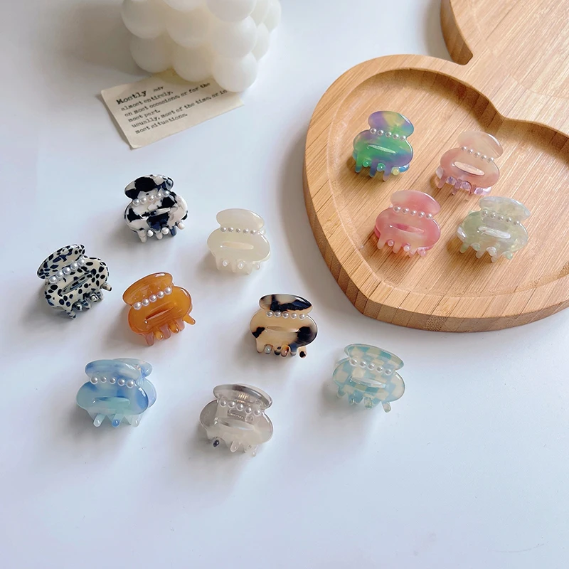 

Hot Selling Delicate 2.5cm Mini Geometric Acetate Hair Clip Claw Lovely Hollow Pearl Bangs Clip Hair Accessories For Girls