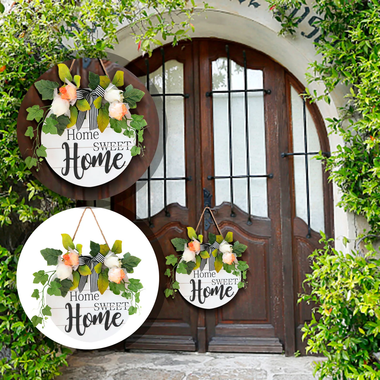 

Welcome Door Plate Decorative Plate Simulation Flower Wall Hanging Home Decoration Christmas Lights for Wreaths Battery Operated