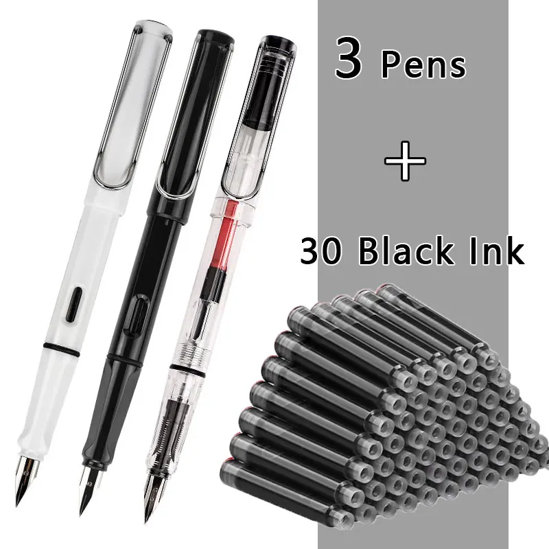 

Student Kawaii Fountain Pen Replacable Ink Set Black/Blue/Red ink EF 0.38 mm School Pens Office Supplies Stationery for Writing