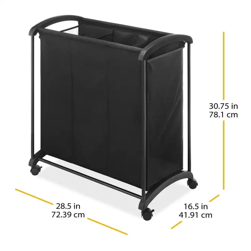 

Section Laundry Sorter with Wheels, Black Fabric, For adult use