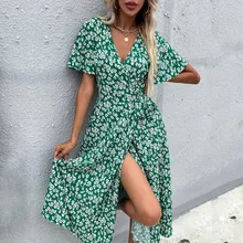 Vestido ajustado informal de manga larga para mujer, prenda elegante con botones y estampado Floral, estilo de vacaciones, primavera y verano, novedad de 2022 (1)