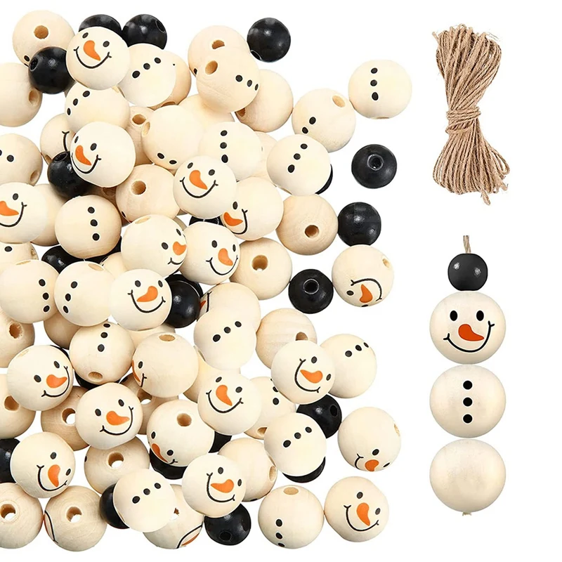 

Christmas Snowman Wooden Beads Rustic Farmhouse Beads Polished 200 Pieces Christmas Wooden Beads With 32.8 Feet Rope