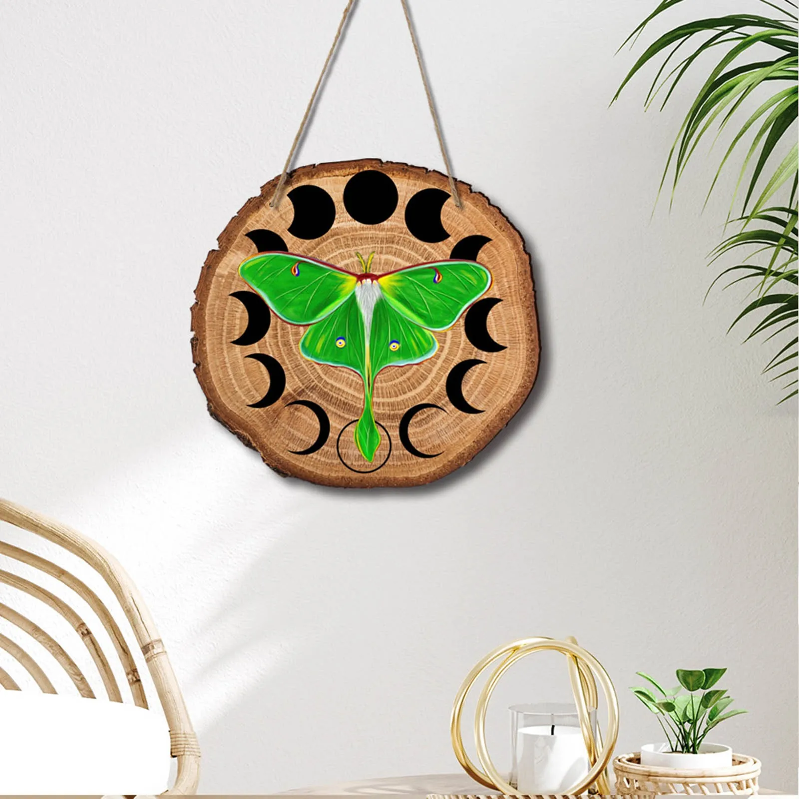 

Рабочая гирлянда, рабочая гирлянда из проволоки, форма с галстуками, деревянные струны, бусины, гирлянда, фаза Луны, деревянная настенная ви...