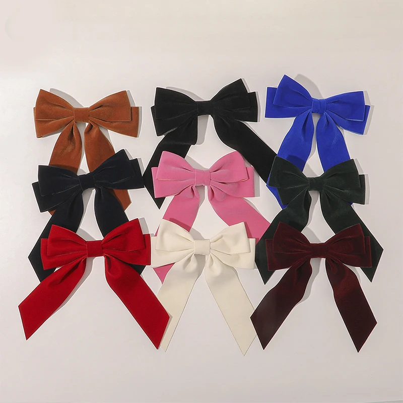 

1Pcs Vintage Black Big Large Velvet Bow Hair Clip For Women Girls Wedding Long Ribbon Korean Hairpins Barrette Hair Accessories