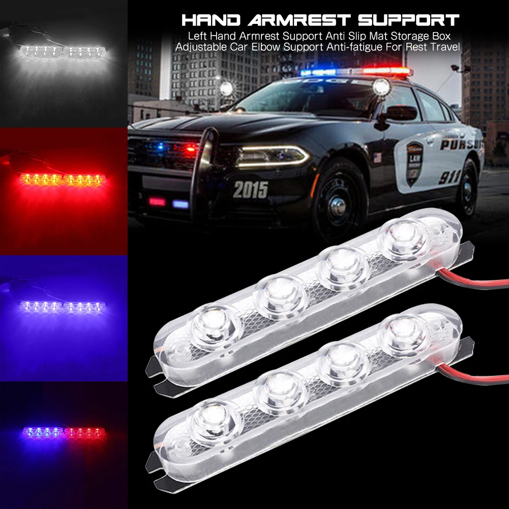 

2PCS 4 LED DRL Ambulance Police Light 12V Fso Auto Strobe Warning Light Wireless Remote Car Truck Light Flashing Firemen Lights