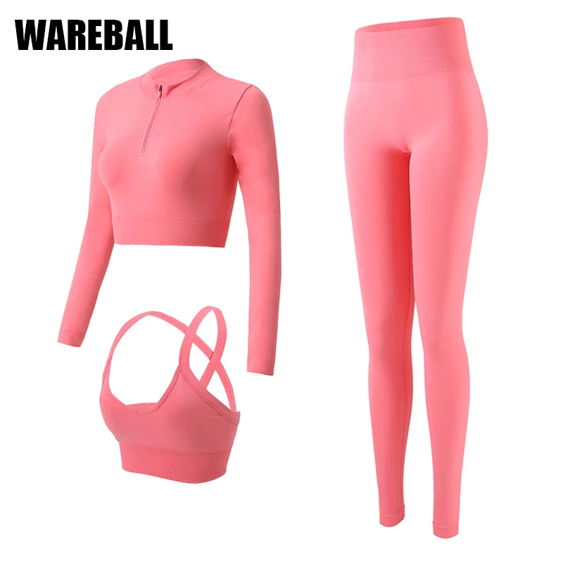 

2/3Pcs Women's Tracksuit Seamless Yoga Set Fitness Zipper Long Sleeve Shirts Sport Cross Bra High Waist Leggings Gym Clothing
