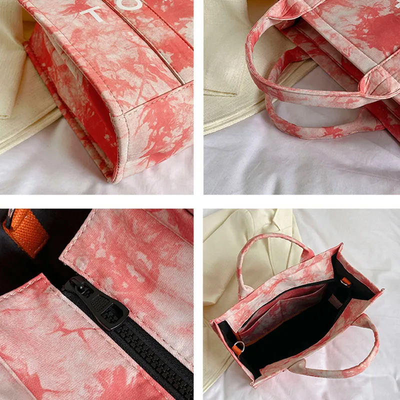 Women's Fashion Gradient Canvas Single Shoulder Crossbody Bag Tie Dyed Jacquard Handbag Commuter Tote Bags Portable Versatile