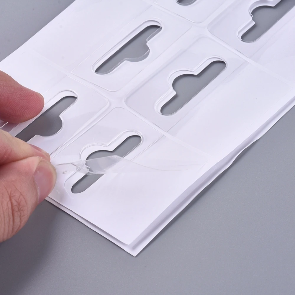 1000pcs Euro Slot Hole Foldable Tabs Transparent PVC Self Adhesive Hang Tabs Display Tabs for Store Retail Display 42x45x0.3mm