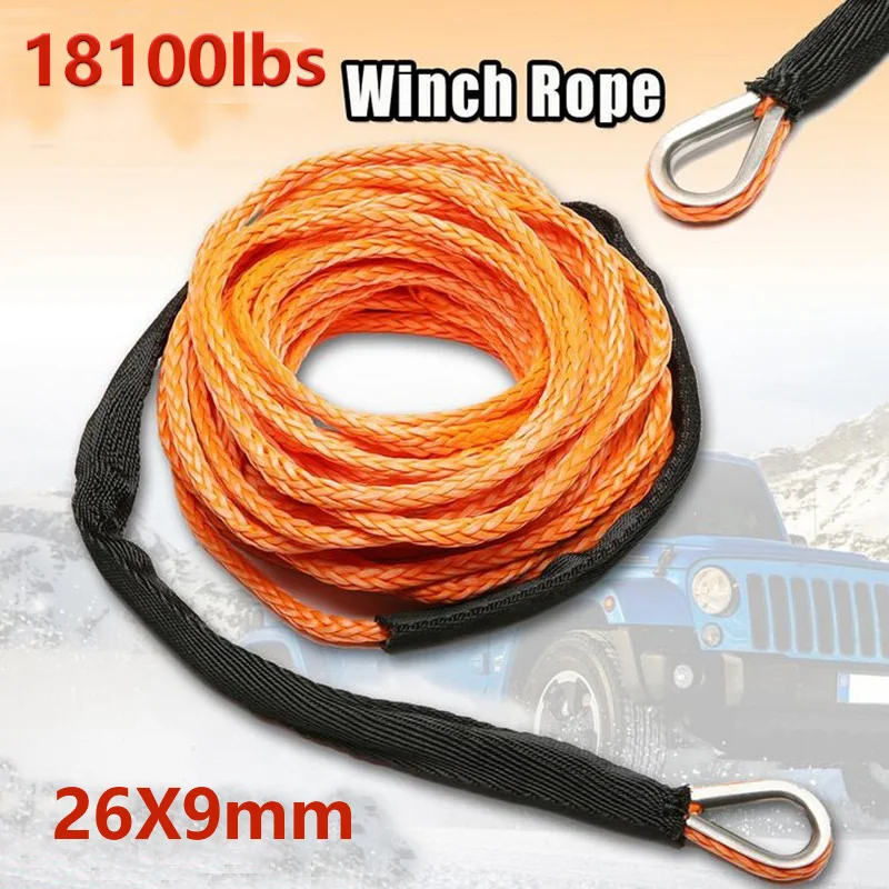 Synthetic Winch Rope Cable Truck Boat Emergency Replacement ATV UTV 12 Strand String 18100lbs 26mx9mm Car Outdoor Accessories