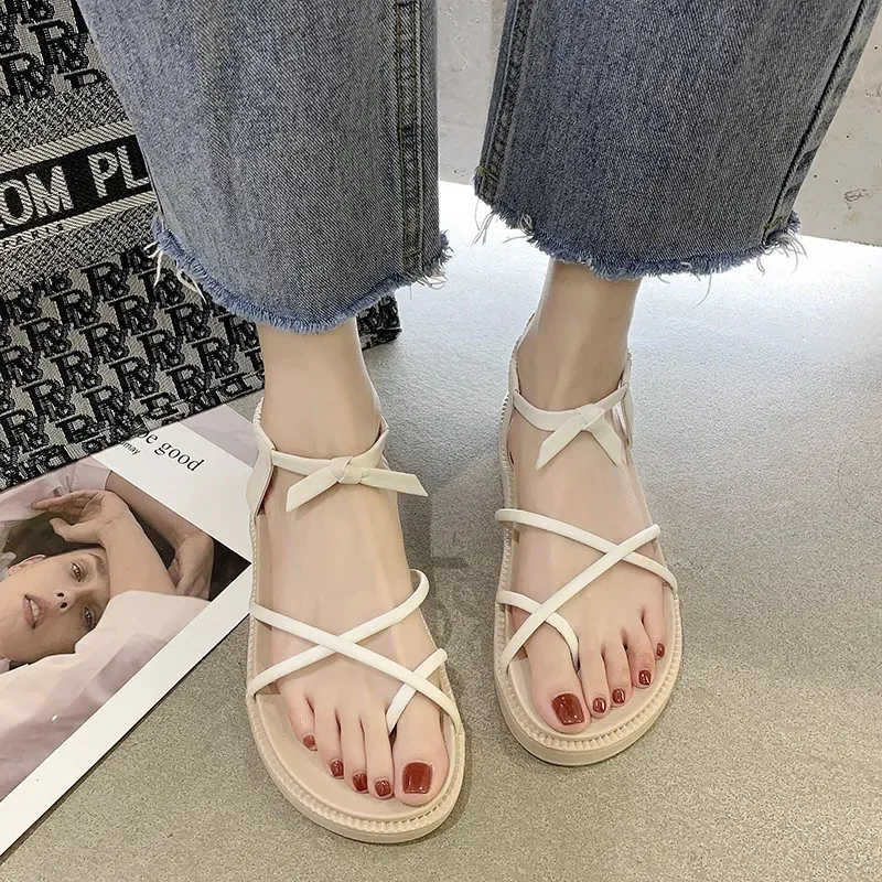 

Сандалии женские на платформе в стиле Харадзюку, пляжные шлепанцы в стиле ретро, ремешки в романтическом стиле, шлепанцы-гладиаторы черного...