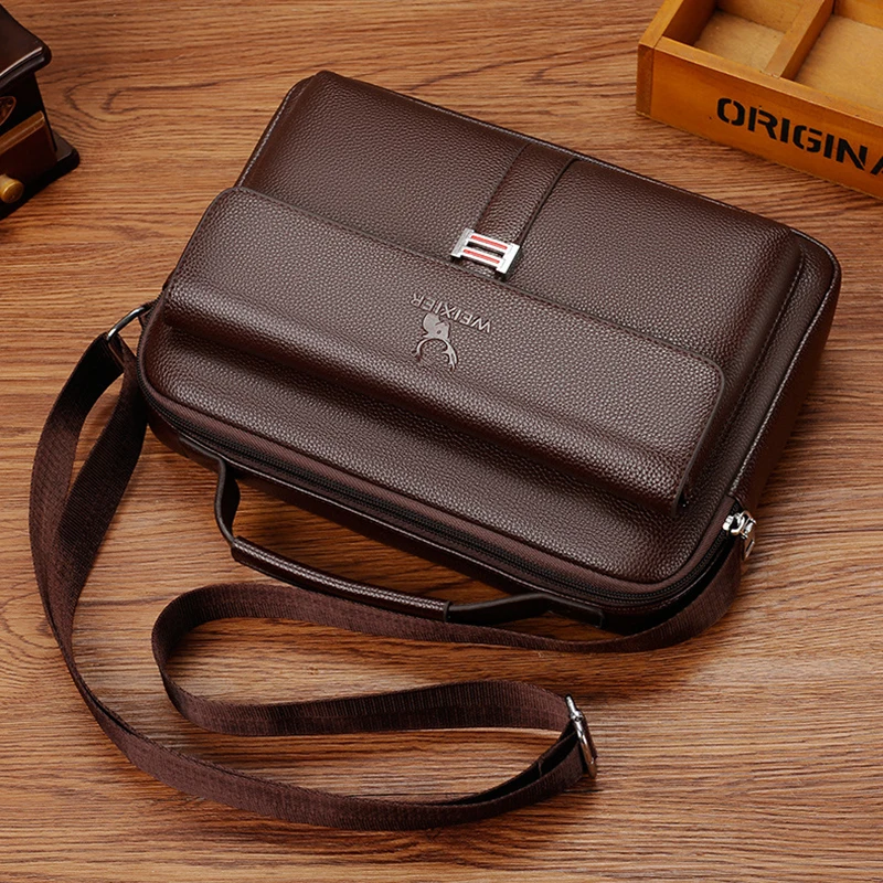 Fashion Small Briefcase for Men Business Bag PU Leather Handbags Shoulder Ipad Boston Breifcases Square Side Crossbody Bag Male