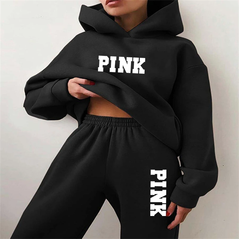 

Женский спортивный костюм, однотонные спортивные костюмы с длинным рукавом, осенне-зимние теплые толстовки с капюшоном и штаны для бега, фл...