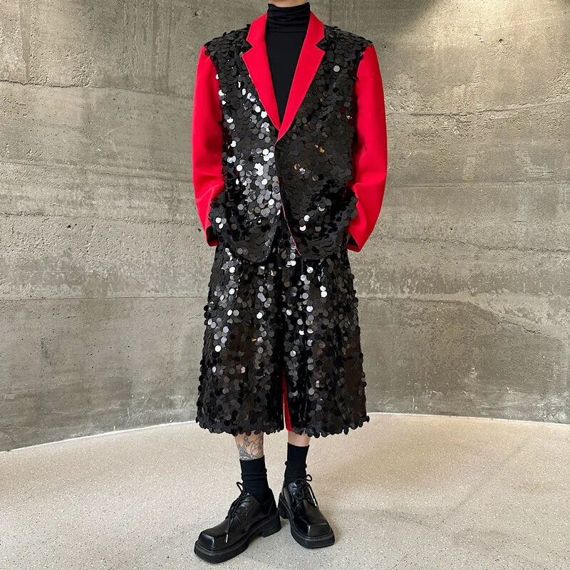 Мужской костюм в сценическом стиле с блестками и лацканами однобортный пиджак