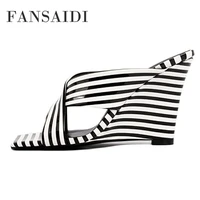 fansaidi square toe slippers fashion womens shoes summer consice wedges sexy narrow band elegant new big size 41 42 43 44 45