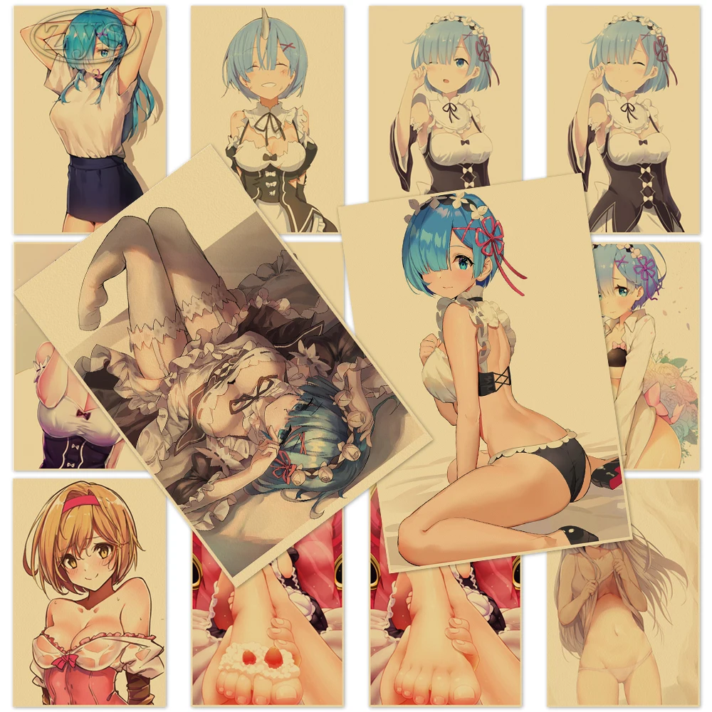 

Rem Ram Poster Paintings Kara Hajimeru Emilia Kraft Paper Re:Zero Wall Art Prints Vintage Home Decor Birthday Present Kids Room