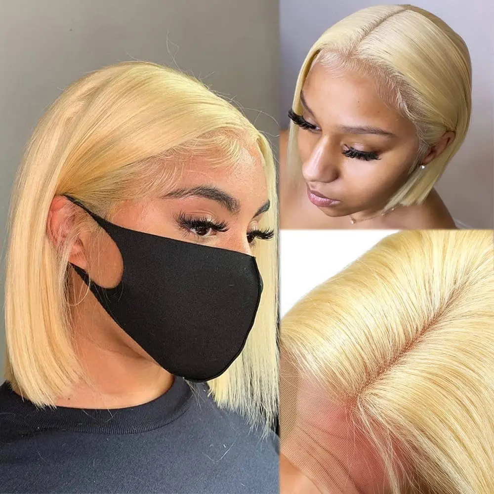 

Blonde Bob Wigs Deep Part 13x1x4 Human Hair Lace Front Wigs for Black Women Pre Plucked Bleached Knots Blond Lace Wigs