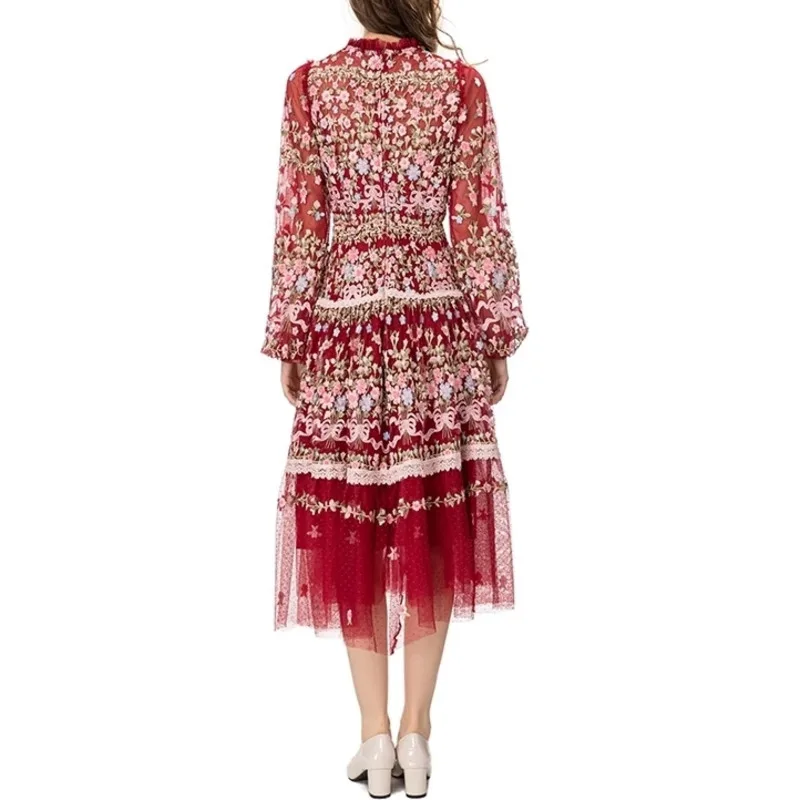 QMQA модные женские элегантные роскошные платья с длинным рукавом сетчатое платье