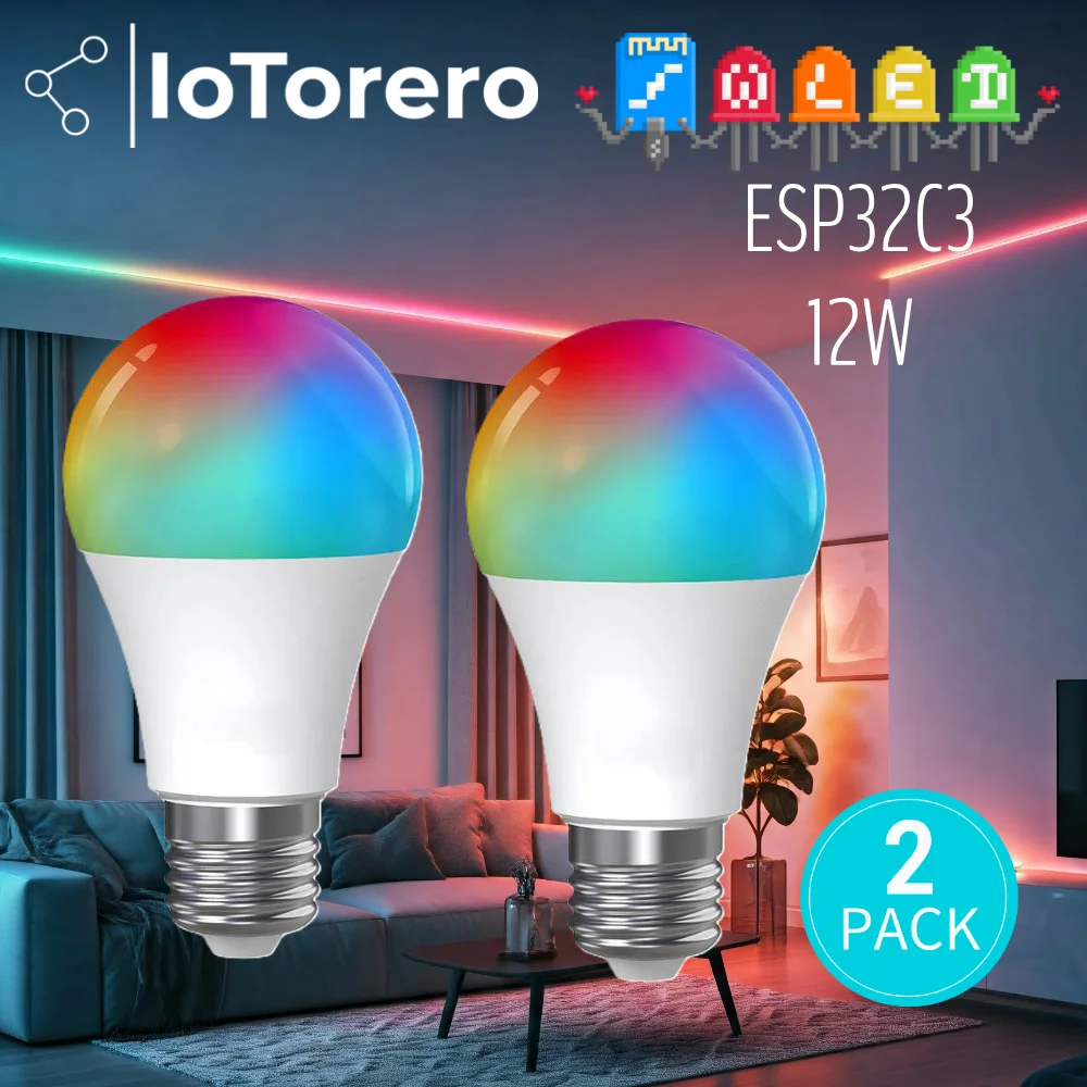 

IoTorero WLED ESP32C3 RGB CCT Светодиодная лампа E27 12Вт 2шт