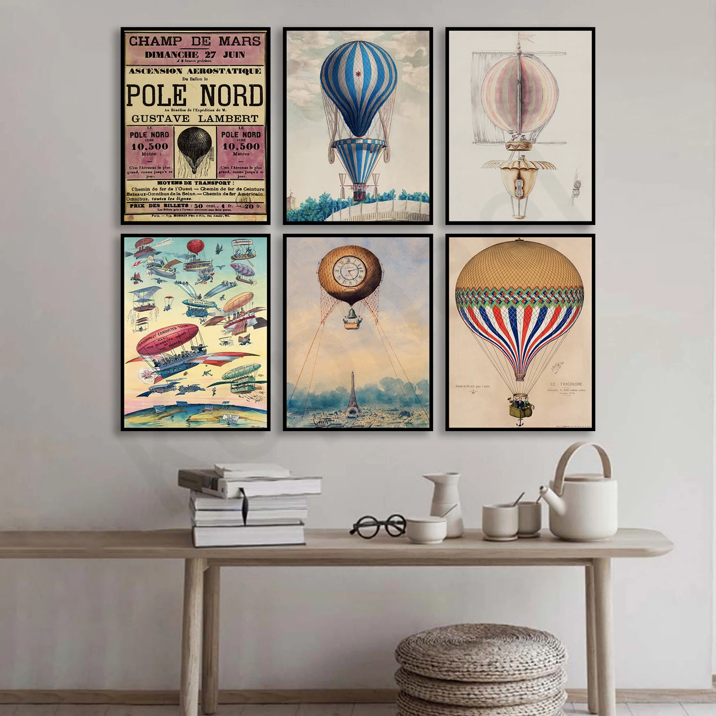 Самолет с воздушным шаром. Париж Винтаж Настенное Искусство. Подарок пилоту.