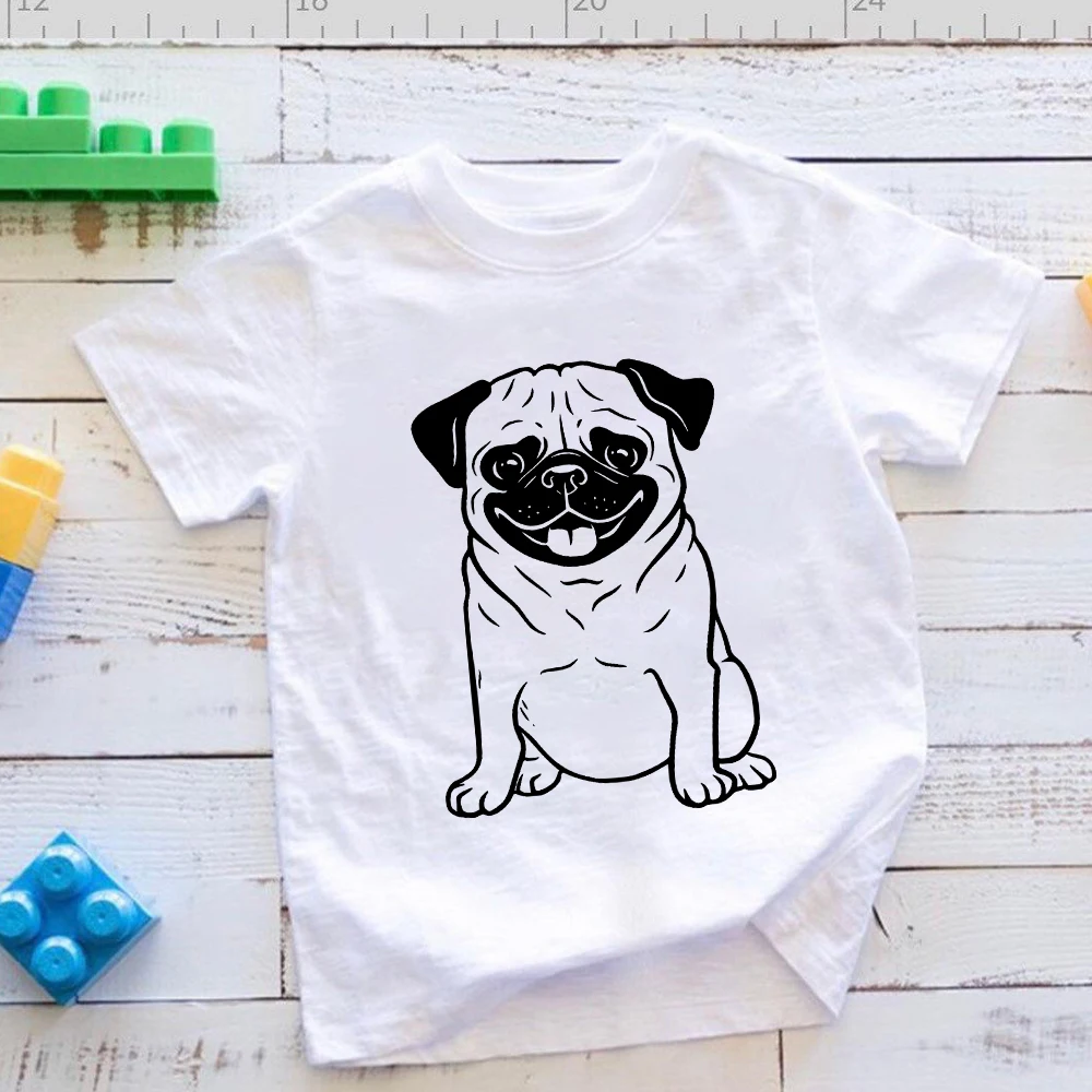 Детская футболка с принтом мопса Повседневная Базовая в европейском стиле лето