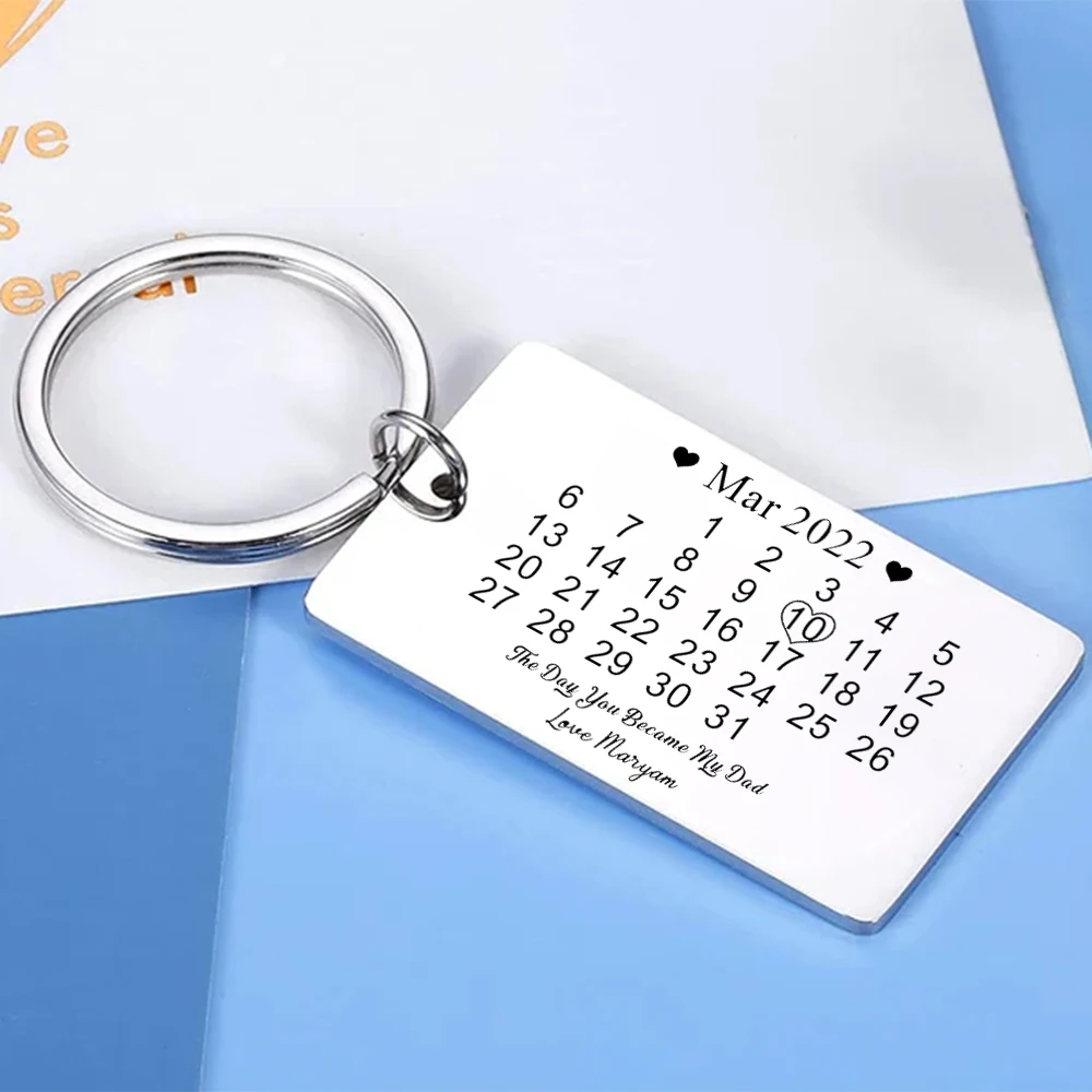 

Customizable Stainless Steel Keyring Personalized Calendar Keycahin Custom Specila Date Gift To My Dad Keychain