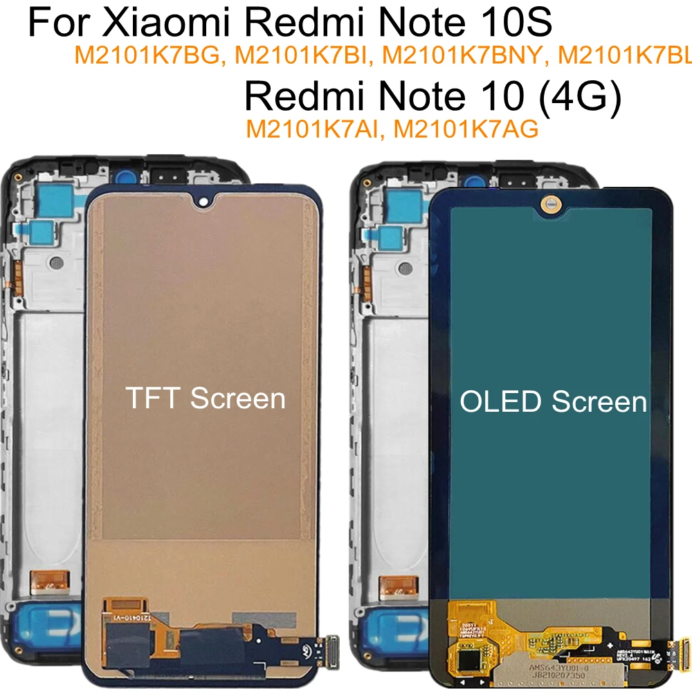 

ЖК-дисплей TFT для Xiaomi Redmi Note 10 4G, ЖК-дисплей с рамкой M2101K7AG, сенсорная панель, экран с дигитайзером для Redmi Note 10S, дисплей M2101K7A