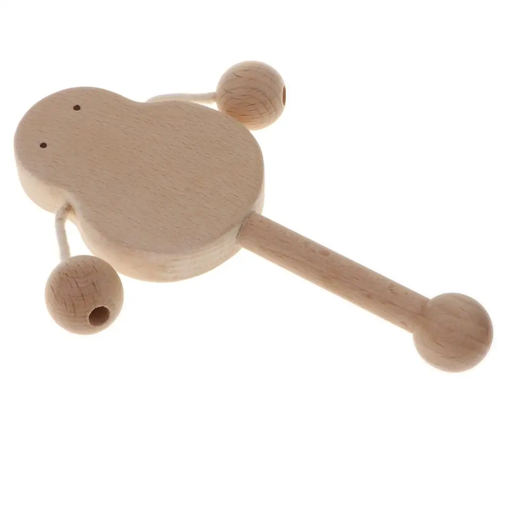 

Montessori Styled Natural Wooden Baby Rattle Grasping Sensory Teething Toy for Baby Toddlers Developmental - Drum Handbell