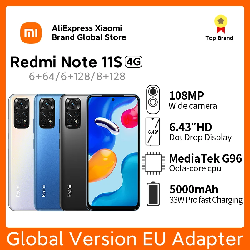 

Xiaomi Redmi Note 11S Global Version 64/128GB Smartphone Helio G96 108MP Quad Camera 33W Fast Charge 90Hz AMOLED Cellphones