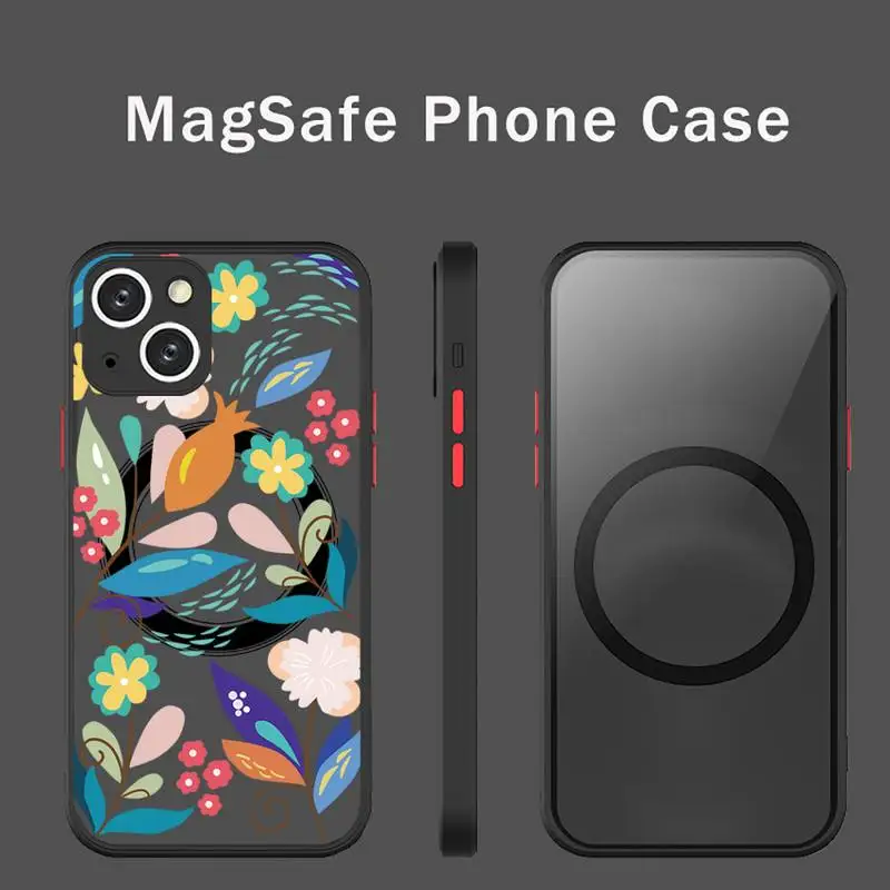 

Flower Floral Grass Leaf Illustration Phone Case For iPhone 13 12 Mini Pro Max Matte transparent Super Magnetic MagSafe Cover